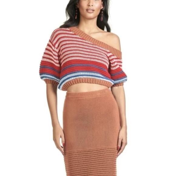 NWT Sachin Babi Stripe Crochet Knit “Jennie” Crop Sweater Size M - Picture 1 of 11